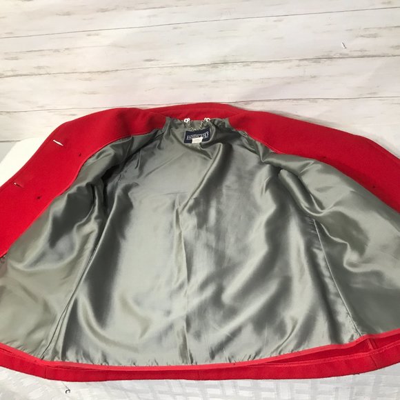 Vtg USA Lands' End Direct Merchants Red Wool Anchor Button Peacoat Jacket 8 S - Picture 11 of 14